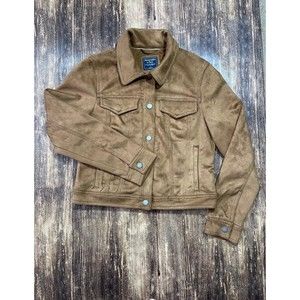 Abercrombie and Fitch brown suede trucker jacket size LARGE